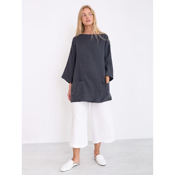 Love and Confuse Alexis Linen Tunic Top Black Front Pocket Lightweight Elegant - Picture 10 of 10